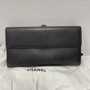 Chanel Series 10 Grained Calfskin CC Button Long Wallet - Black - Preowned